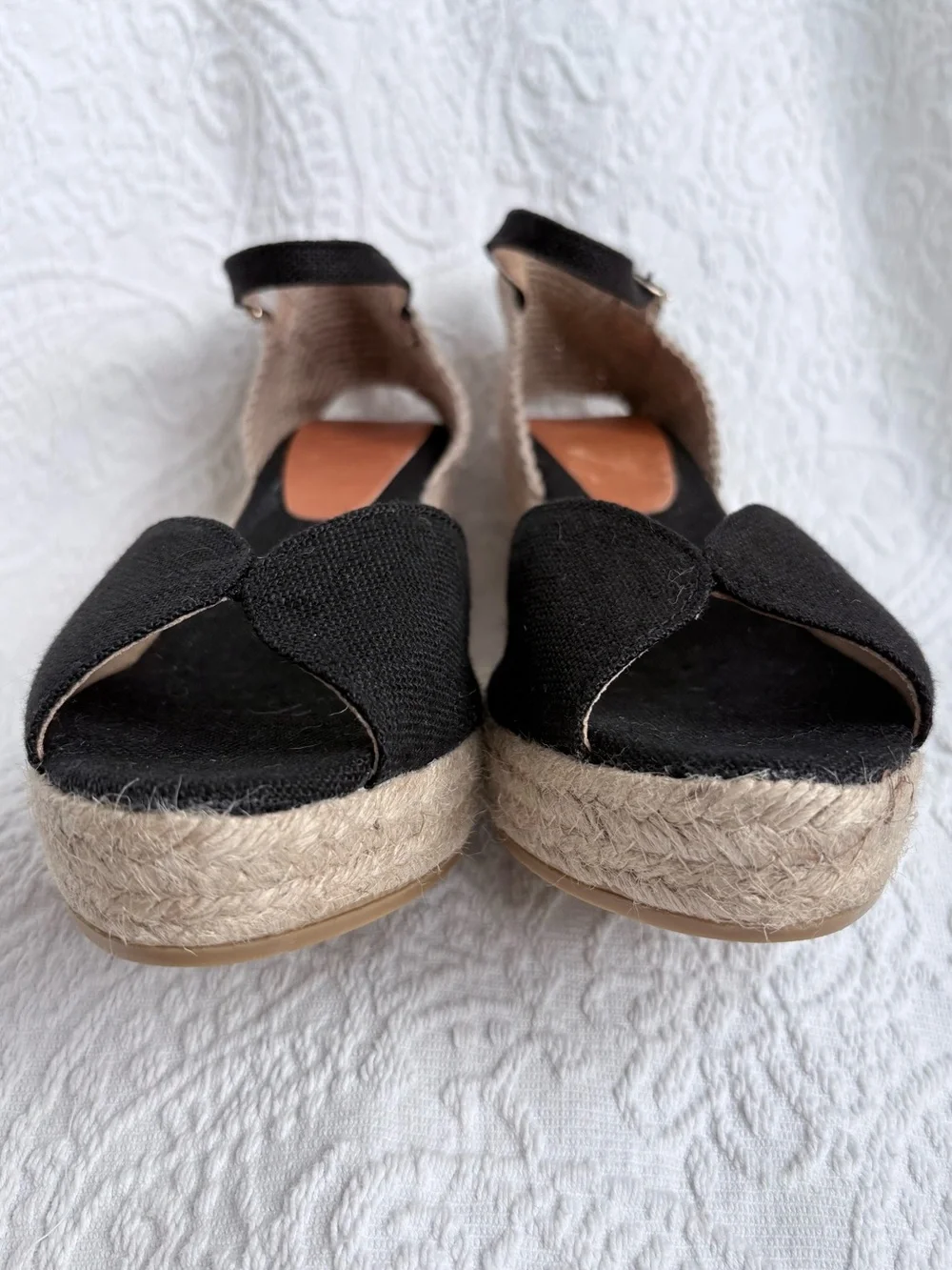 TONI PONS LUA-NT Black Linen & Jute Ankle Strap Wedge Espadrille | Size 11 / 42